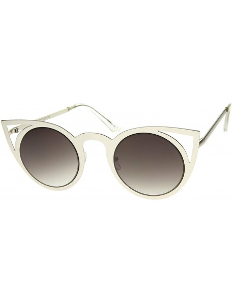 Round Womens Fashion Round Metal Cut-Out Flash Mirror Lens Cat Eye Sunglasses - Silver / Lavender - C6122XJM0MN $12.80