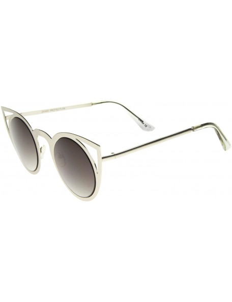 Round Womens Fashion Round Metal Cut-Out Flash Mirror Lens Cat Eye Sunglasses - Silver / Lavender - C6122XJM0MN $12.80