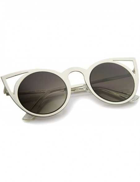 Round Womens Fashion Round Metal Cut-Out Flash Mirror Lens Cat Eye Sunglasses - Silver / Lavender - C6122XJM0MN $12.80