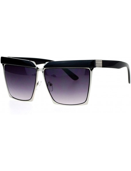 Oversized Oversized Square Frame Sunglasses Unisex Flat Top Hipster Fashion Shades - Black Silver - CQ188HL5Q9T $19.58