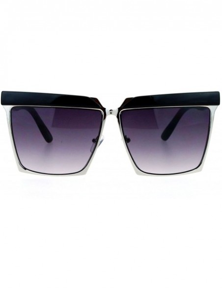Oversized Oversized Square Frame Sunglasses Unisex Flat Top Hipster Fashion Shades - Black Silver - CQ188HL5Q9T $12.70