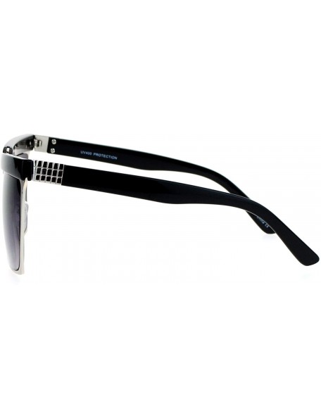 Oversized Oversized Square Frame Sunglasses Unisex Flat Top Hipster Fashion Shades - Black Silver - CQ188HL5Q9T $12.70