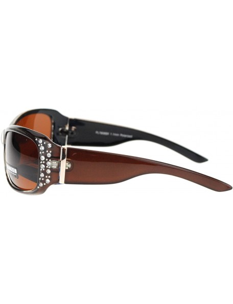 Oval Anti Glare Polarized Womens Rhinestone Oval Rectangular Designer Sunglasses - Brown - C511SOL2X3V $12.40