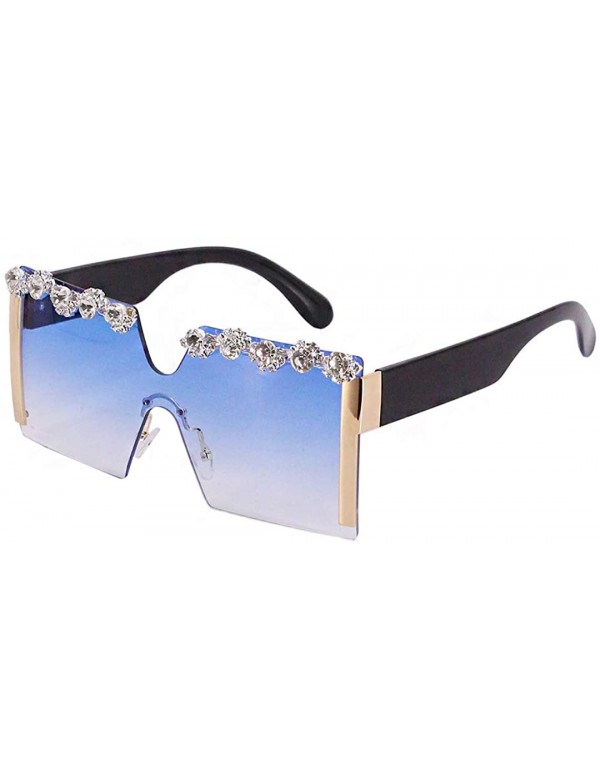 Square Oversize Shield Visor Sunglasses Flat Top Mirrored Mono Lens 170mm - Blue Crystal - CV197W49Y69 $15.41