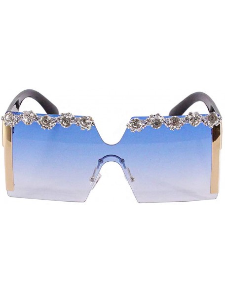 Square Oversize Shield Visor Sunglasses Flat Top Mirrored Mono Lens 170mm - Blue Crystal - CV197W49Y69 $15.41