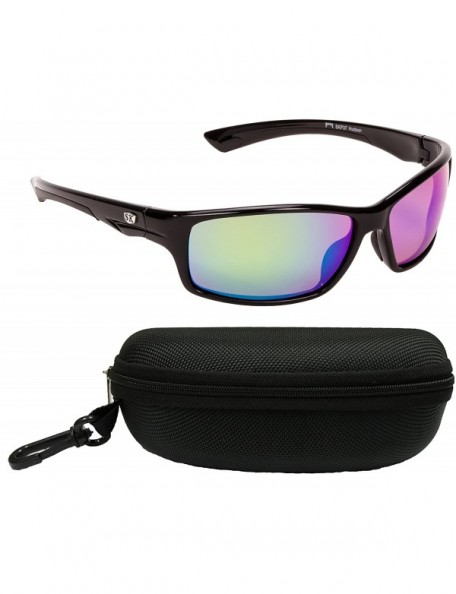 Sport Plus Hudson Polarized Sunglasses - Matte Black -Gray Frame/Multi Layer Green Mirror - Amber Lens - C712ODX7CIY $26.02