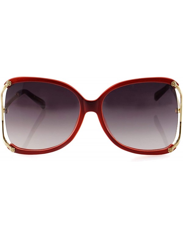 Oversized Oversize Exposed Lens Rose Deco Metal Temple Butterfly Sunglasses A255 - Wine Black - C818O30KM8D $15.86