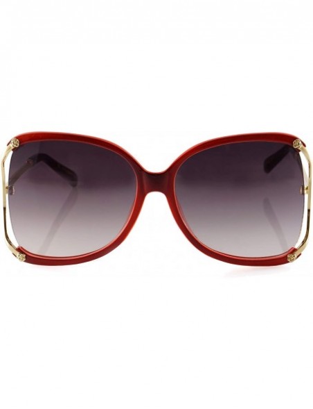 Oversized Oversize Exposed Lens Rose Deco Metal Temple Butterfly Sunglasses A255 - Wine Black - C818O30KM8D $15.86