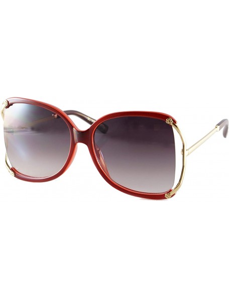 Oversized Oversize Exposed Lens Rose Deco Metal Temple Butterfly Sunglasses A255 - Wine Black - C818O30KM8D $15.86