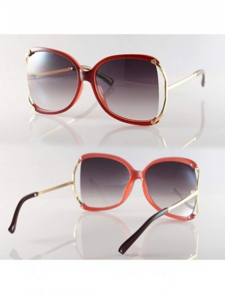 Oversized Oversize Exposed Lens Rose Deco Metal Temple Butterfly Sunglasses A255 - Wine Black - C818O30KM8D $15.86