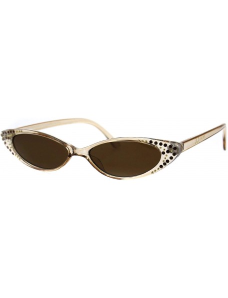 Oval Womens Rhinestone Sunglasses Sexy Oval Cateye Skinny Frame UV 400 - Beige (Brown) - C818O503ZNU $21.46