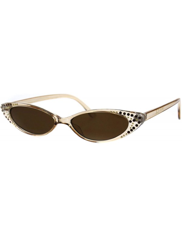 Oval Womens Rhinestone Sunglasses Sexy Oval Cateye Skinny Frame UV 400 - Beige (Brown) - C818O503ZNU $8.28