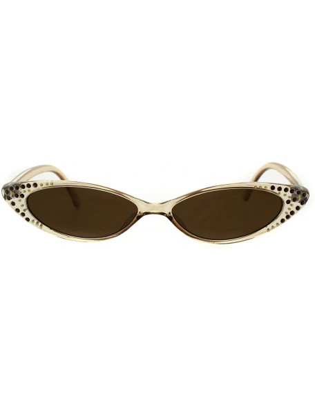 Oval Womens Rhinestone Sunglasses Sexy Oval Cateye Skinny Frame UV 400 - Beige (Brown) - C818O503ZNU $8.28