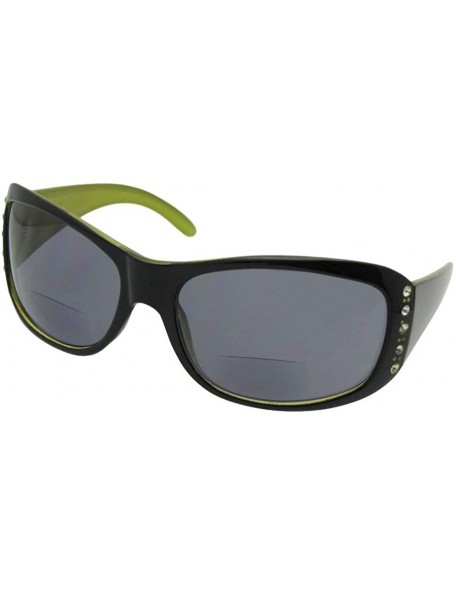 Oval Womens Bifocal Sunglasses With Rhinestones B21 - Black/Lime Yellow Frame Gray Lenses - CO18KMXTE02 $17.27