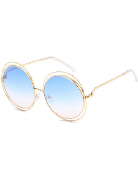 Oversized Oversized lens Mirror Sunglasses Women Brand Designer Metal Frame Lady Sun Glasses - 14-gold-bluepink - CS18W7DL4KQ...