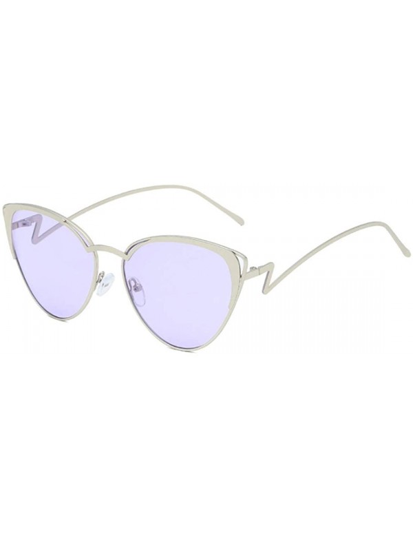 Rectangular Retro Cat Eye Fashion Metal Frame Tinted Lenses Women Sunglasses UV400 - Purple - CN18NKZH6LH $13.05