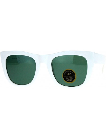 Square Impact Resistant Glass Lens Sunglasses Womens Fashion Square Frame - White - CB1890AXEMO $12.25