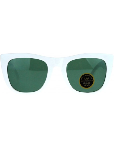 Square Impact Resistant Glass Lens Sunglasses Womens Fashion Square Frame - White - CB1890AXEMO $12.25