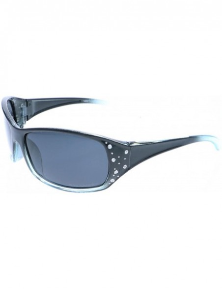 Round Women's Polarized Sunglasses Designer Sport Fashion Rhinestones Free Pouch - Blue & Black - CB11PQCC7WX $15.89