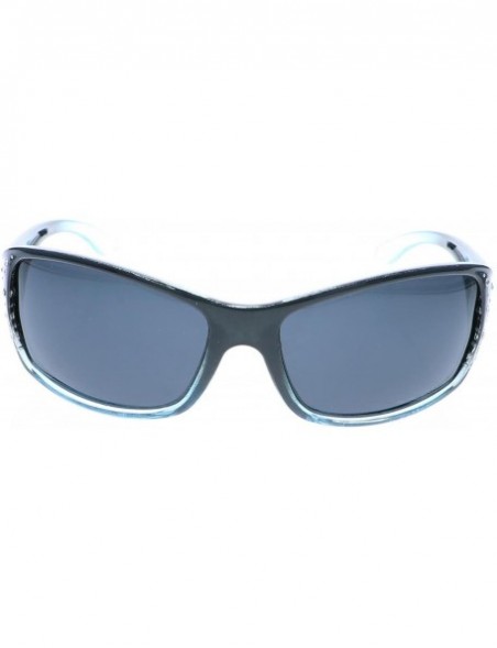 Round Women's Polarized Sunglasses Designer Sport Fashion Rhinestones Free Pouch - Blue & Black - CB11PQCC7WX $15.89