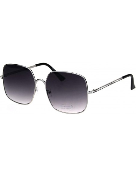 Square Womens Square Metal Frame Sunglasses Rhinestone Design Temple UV 400 - Silver (Smoke) - CN18R7AOR43 $11.10