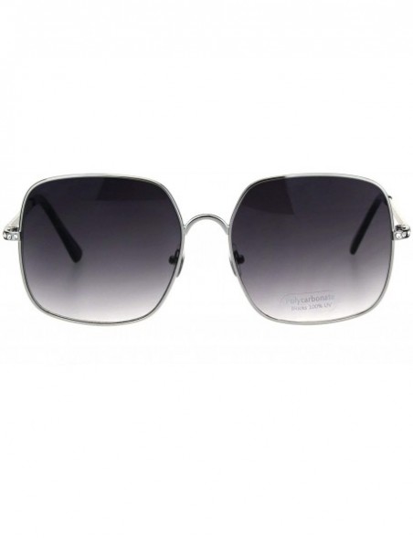 Square Womens Square Metal Frame Sunglasses Rhinestone Design Temple UV 400 - Silver (Smoke) - CN18R7AOR43 $19.77