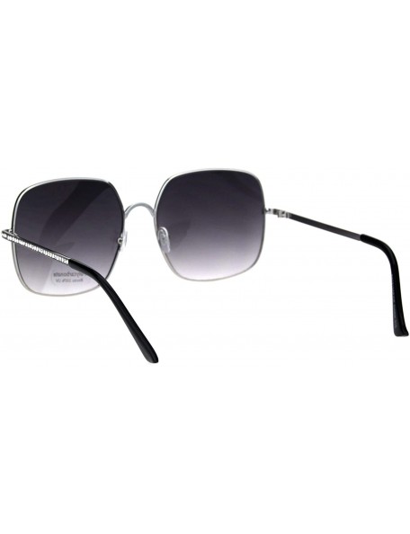 Square Womens Square Metal Frame Sunglasses Rhinestone Design Temple UV 400 - Silver (Smoke) - CN18R7AOR43 $11.10