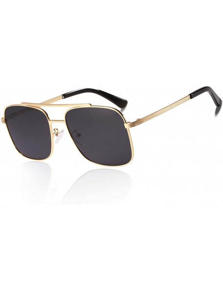 Square Polarized Sunglasses Protection Driving - Golden Metal Frame/ Grey Lens - CV18XZHZ5MI $17.86