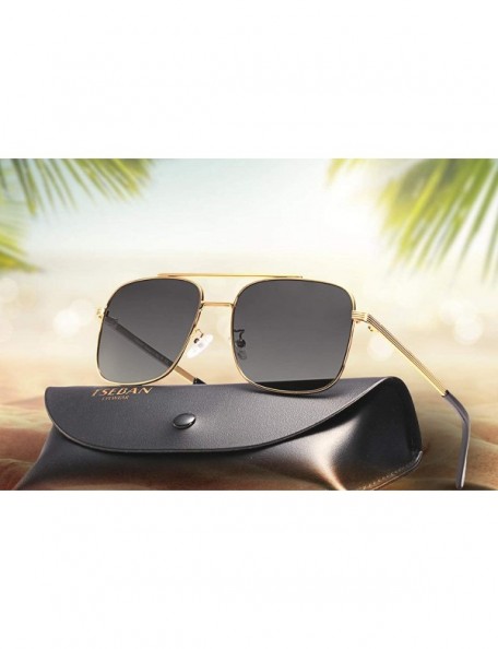 Square Polarized Sunglasses Protection Driving - Golden Metal Frame/ Grey Lens - CV18XZHZ5MI $17.86