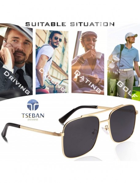 Square Polarized Sunglasses Protection Driving - Golden Metal Frame/ Grey Lens - CV18XZHZ5MI $17.86