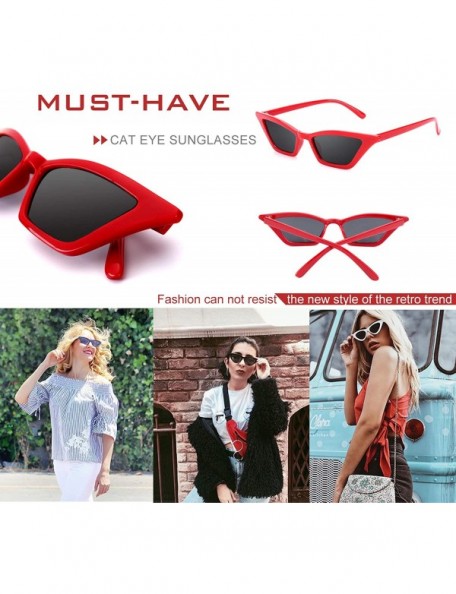 Square Cat Eye Sunglasses Small Square Shades Vintage Fashion Narrow UV 400 Protection M78 - Red Frame/Grey Lens - CC18N0D5C4...