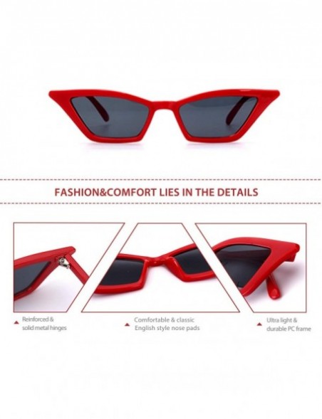 Square Cat Eye Sunglasses Small Square Shades Vintage Fashion Narrow UV 400 Protection M78 - Red Frame/Grey Lens - CC18N0D5C4...