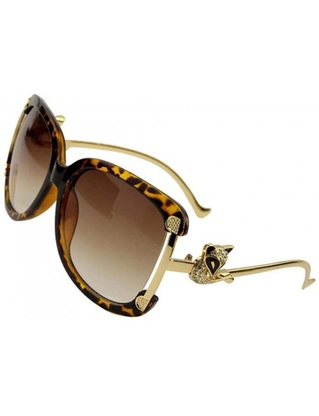 Oval Luxury Large Oval Style Women Sunglasses HD Vision with UV400 Protection - Brown and Leopard Frame - CE19285Q0KS $74.30