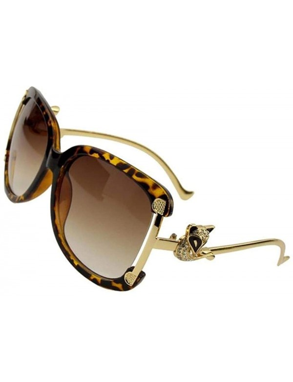 Oval Luxury Large Oval Style Women Sunglasses HD Vision with UV400 Protection - Brown and Leopard Frame - CE19285Q0KS $31.71