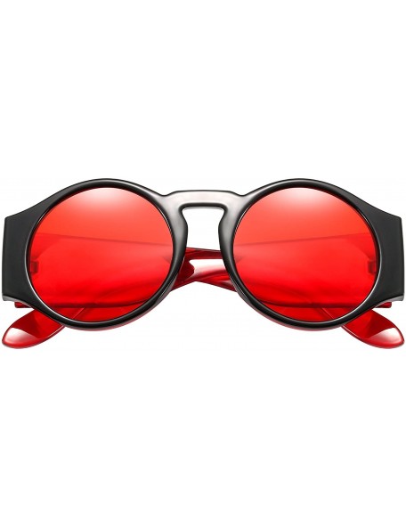 Round Round Sunglasses for Women Hippie Vintage Circle Frame - 01 Red Lens/ Black Frame - CR18GWSCNQD $14.41