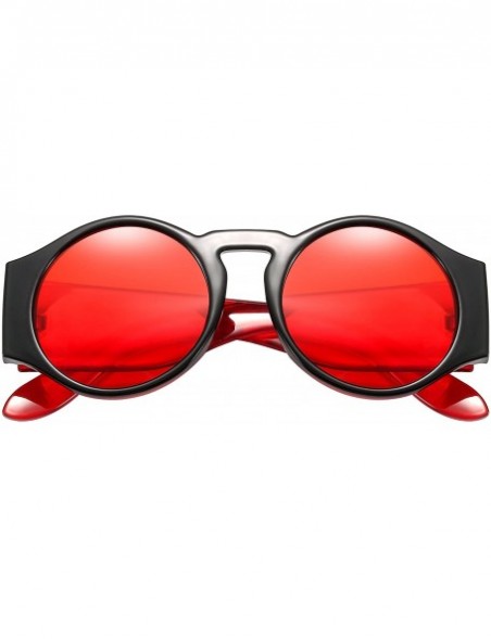 Round Round Sunglasses for Women Hippie Vintage Circle Frame - 01 Red Lens/ Black Frame - CR18GWSCNQD $14.41