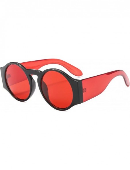 Round Round Sunglasses for Women Hippie Vintage Circle Frame - 01 Red Lens/ Black Frame - CR18GWSCNQD $14.41