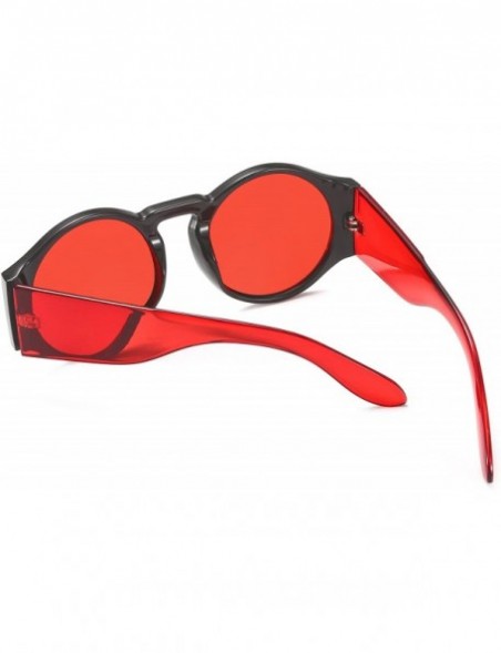 Round Round Sunglasses for Women Hippie Vintage Circle Frame - 01 Red Lens/ Black Frame - CR18GWSCNQD $14.41