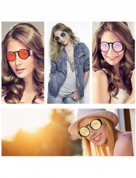 Round Round Sunglasses for Women Hippie Vintage Circle Frame - 01 Red Lens/ Black Frame - CR18GWSCNQD $14.41