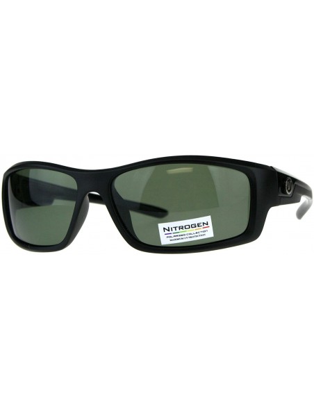 Rectangular Nitrogen Polarized Lens Sunglasses Mens Wrap Around Rectangular Shades - Matte Black (Green) - C518E3LN38R $16.28