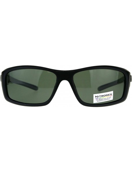 Rectangular Nitrogen Polarized Lens Sunglasses Mens Wrap Around Rectangular Shades - Matte Black (Green) - C518E3LN38R $16.28