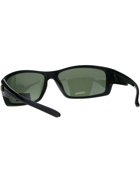 Rectangular Nitrogen Polarized Lens Sunglasses Mens Wrap Around Rectangular Shades - Matte Black (Green) - C518E3LN38R $16.28