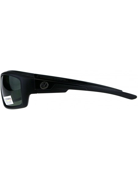 Rectangular Nitrogen Polarized Lens Sunglasses Mens Wrap Around Rectangular Shades - Matte Black (Green) - C518E3LN38R $16.28