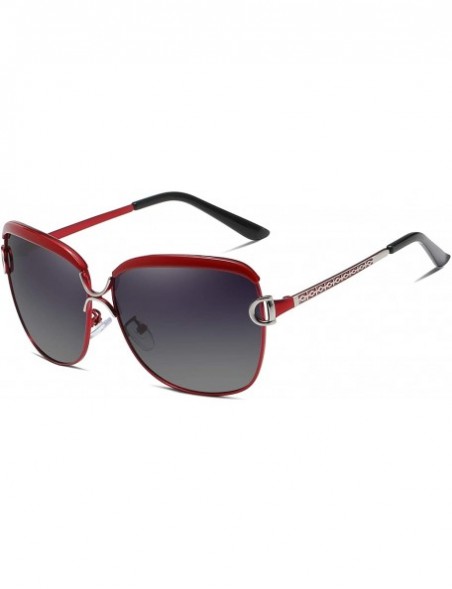 Aviator Women Polarized Oversized Vintage Sunglasses Alloy Frame Female Sun Glasses Shades 60012 - Red - CM18X5ELACX $12.66