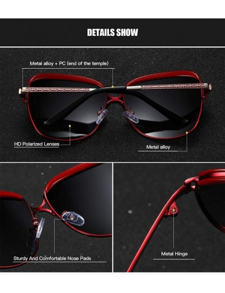 Aviator Women Polarized Oversized Vintage Sunglasses Alloy Frame Female Sun Glasses Shades 60012 - Red - CM18X5ELACX $12.66