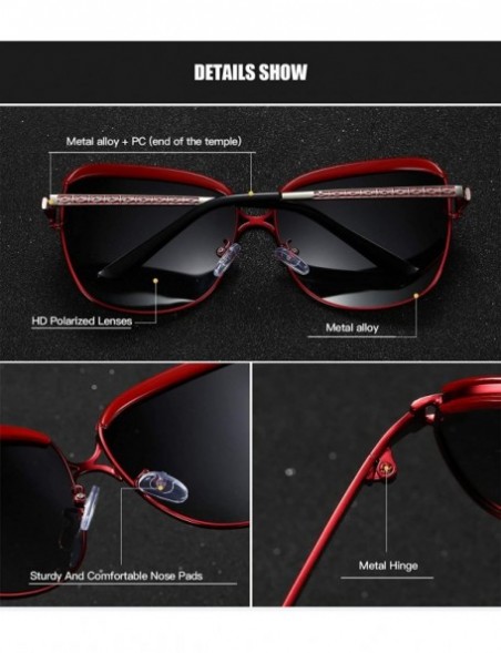 Aviator Women Polarized Oversized Vintage Sunglasses Alloy Frame Female Sun Glasses Shades 60012 - Red - CM18X5ELACX $12.66