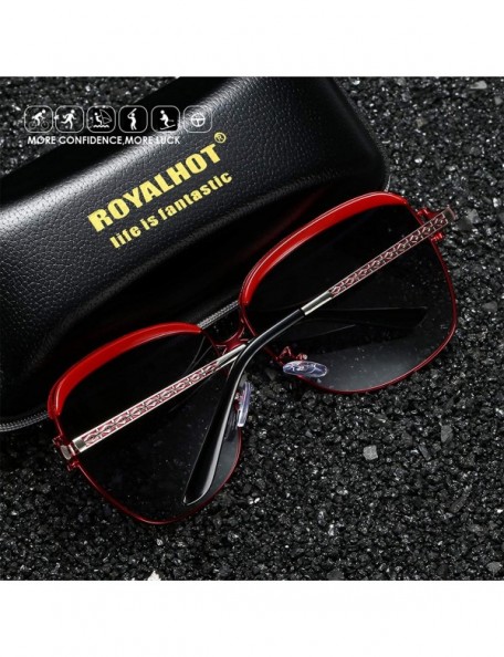 Aviator Women Polarized Oversized Vintage Sunglasses Alloy Frame Female Sun Glasses Shades 60012 - Red - CM18X5ELACX $12.66