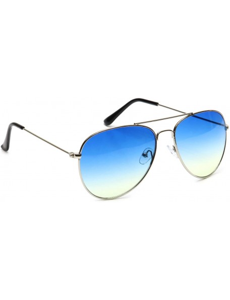 Aviator Retro Aviator Sunglasses Double Nose Bridge Color Tinted Gradient Lens Metal Frame - Blue & Yellow - Model 2 - CS18EY...