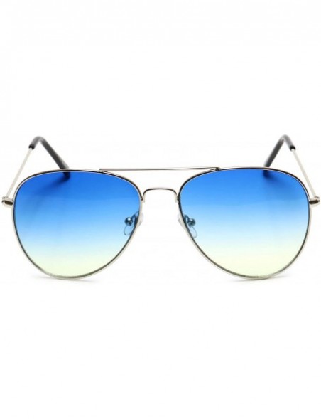 Aviator Retro Aviator Sunglasses Double Nose Bridge Color Tinted Gradient Lens Metal Frame - Blue & Yellow - Model 2 - CS18EY...