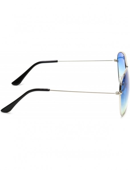 Aviator Retro Aviator Sunglasses Double Nose Bridge Color Tinted Gradient Lens Metal Frame - Blue & Yellow - Model 2 - CS18EY...